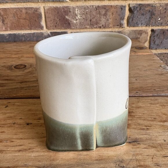 Handmade Pottery Coffee Mug Colleen Deiss  Bicycles Cream Green Glazed Ceramic - Picture 3 of 12